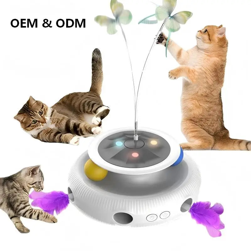 3-in-1 Automatic Interactive Cat Toy - Electronic Moving Ambush Feather & Hidden Laser
