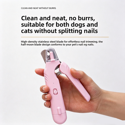 2-in-1 LED Pet Nail Grinder & Clipper – Quiet Electric Trimmer for Dogs & Cats | Waggy Pink