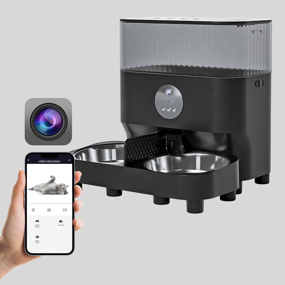 WiFi App Control Smart Pet Feeder - 5L Large Capacity with Dual Stainless Steel Bowls